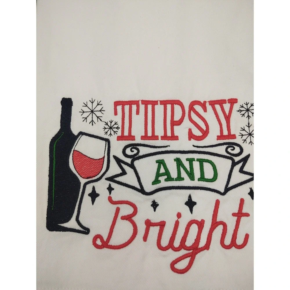 TIPSY and BRIGHT Handcrafted Machine Embroidered Kitchen Hand Tea Bath Towel